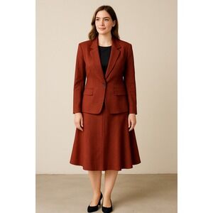 Morning Lady Skirt Suit Blazer‎ Red Pinstripe Womens Size 4 Notch Lapel Vintage